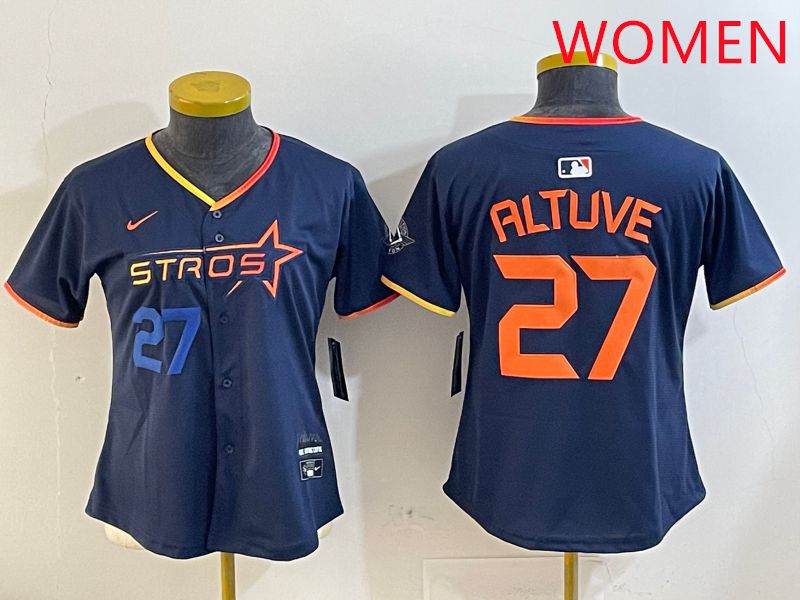Women Houston Astros 27 Altuve Drak Blue Three generations Joint Name 2025 Nike MLB Jersey style 4104